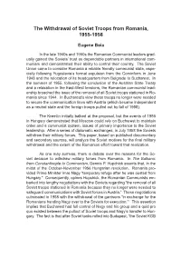 The Withdrawal of Soviet Troops from Romania, 1955-1958