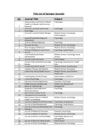 Title List of Springer Journals SN. Journal Title Subject