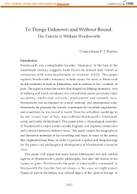 To Things Unknown and Without Bound: the Travels of William Wordsworth