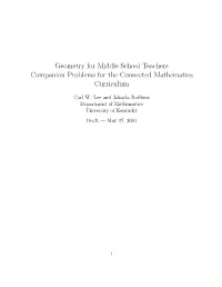 Geometry for Middle School Teachers Companion Problems for the Connected Mathematics Curriculum
