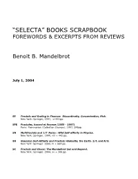 “Selecta” Books Scrapbook Forewords & Excerpts from Reviews