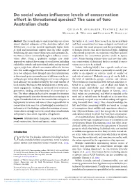 Do Social Values Influence Levels of Conservation Effort in Threatened Species? the Case of Two Australian Chats