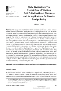 The Statist Core of Vladimir Putin's Civilisational Discourse