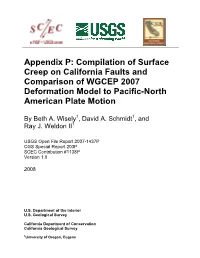 Appendix P: Compilation of Surface Creep on California Faults and Comparison of WGCEP 2007 Deformation Model to Pacific-North American Plate Motion