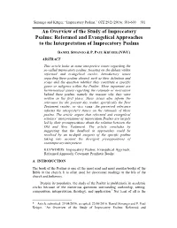 An Overview of the Study of Imprecatory Psalms: Reformed and Evangelical Approaches to the Interpretation of Imprecatory Psalms