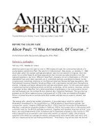 Alice Paul: “I Was Arrested, of Course…”