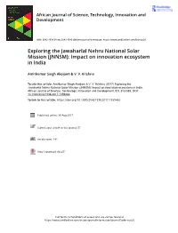 Exploring the Jawaharlal Nehru National Solar Mission (JNNSM): Impact on Innovation Ecosystem in India