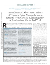 Immediate and Short-Term Effects of Thoracic Spine Manipulation in Patients with Cervical Radiculopathy: a Randomized Controlled Trial