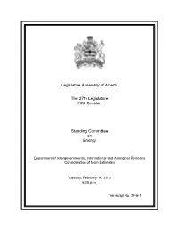 Legislative Assembly of Alberta the 27Th Legislature Fifth Session