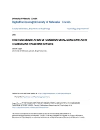 First Documentation of Combinatorial Song Syntax in a Suboscine Passerine Species