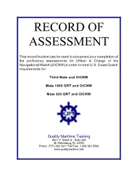 Record of Assessment Booklet of the OICNW Assessments