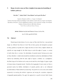5. Shape of Scoria Cones on Mars: Insights from Numerical Modeling of Ballistic Pathways