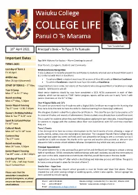 16Th April 2021 Principal's Desk – Te Tipu O Te Tumuaki
