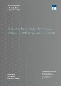 Cuprous Hydroxide: Synthesis, Structure and Physical Properties