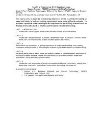 FEM501 Lasting and Making Technology Class: B.Tech.(Footwear Technology), Status of the Course: MAJOR, Approved Session: 2014-15 Credits: 3, Periods (55 Mts