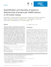 Quantification and Discovery of Sequence Determinants of Protein-Per-Mrna Amount in 29 Human Tissues
