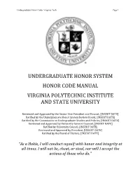Undergraduate Honor System Honor Code Manual Virginia Polytechnic Institute and State University