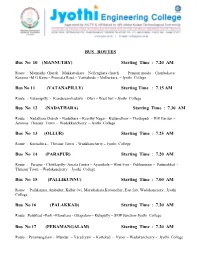BUS ROUTES Bus No 10 (MANNUTHY) Starting Time