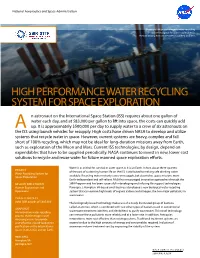 High Performance Water Recycling System for Space Exploration