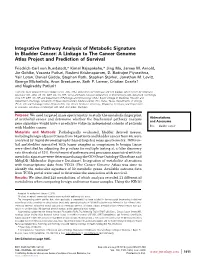 Integrative Pathway Analysis of Metabolic Signature in Bladder Cancer: a Linkage to the Cancer Genome Atlas Project and Prediction of Survival