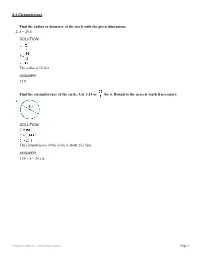 Find the Radius Or Diameter of the Circle with the Given Dimensions. 2