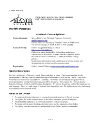 Manor RS133 Syllabus