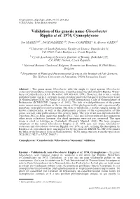 Validation of the Generic Name Gloeobacter Rippka Et Al. 1974, Cyanophyceae