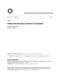Adelrich Steinach's Swiss Colonists: an Introduction