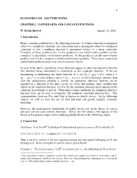 CONVEX SETS and CONCAVE FUNCTIONS W. Erwin Diewert