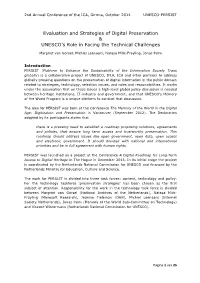 Evaluation and Strategies of Digital Preservation & UNESCO's Role In