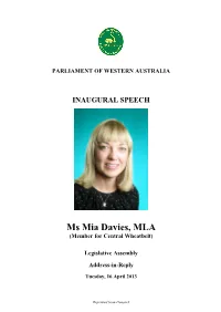 Ms Mia Davies, MLA (Member for Central Wheatbelt)