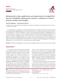 Refinements for the Amplification and Sequencing of Red Algal DNA Barcode and Redtol Phylogenetic Markers: a Summary of Current Primers, Profiles and Strategies