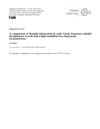 Supplement of a Comparison of Drought Information in Early North American Colonial Documentary Records and a High-Resolution Tree-Ring-Based Reconstruction