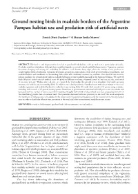 Ground Nesting Birds in Roadside Borders of the Argentine Pampas: Habitat Use and Predation Risk of Artificial Nests