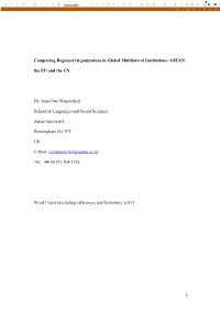1 Comparing Regional Organizations in Global Multilateral Institutions: ASEAN and the EU in the UN