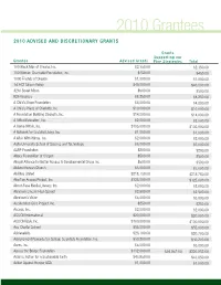 2010 Grantees 2010 Advised and Discretionary Grants