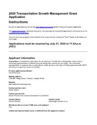 2020 Transportation Growth Management Grant Application Instructions
