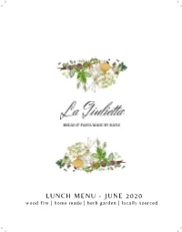 Bakery Lunch Menu