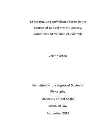 Conceptualising Surveillance Harms in the Context of Political Protest: Privacy, Autonomy and Freedom of Assembly
