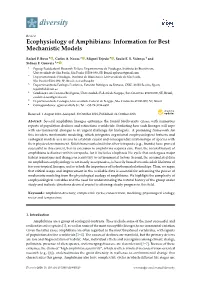 Ecophysiology of Amphibians: Information for Best Mechanistic Models