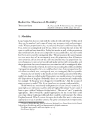 Reductive Theories of Modality∗ Theodore Sider M