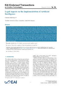 Legal Aspects on the Implementation of Artificial Intelligence