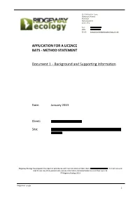 Application for a Licence Bats ‐ Method Statement