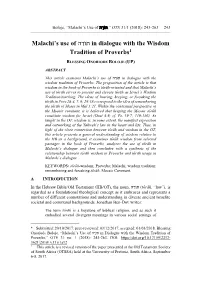Malachi's Use of ה ַרֺותּ in Dialogue with The