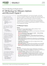1 VM Backup for Vmware Vsphere and Microsoft Hyper-V
