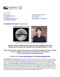 Michael Tilson Thomas and the San Francisco Symphony Release Mason Bates: Works for Orchestra on Sfs Media March 11, 2016