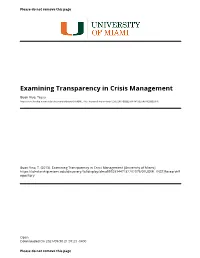 University of Miami Examining Transparency in Crisis