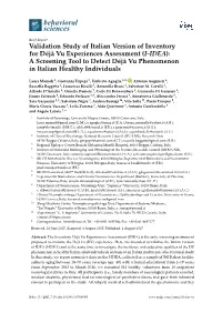 Validation Study of Italian Version of Inventory for Déjà Vu