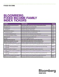Bloomberg Fixed Income Family Index Tickers