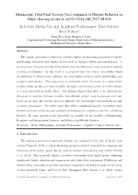 In-Lecture Media Use and Academic Performance: Does Subject Area Matter? Daniel B